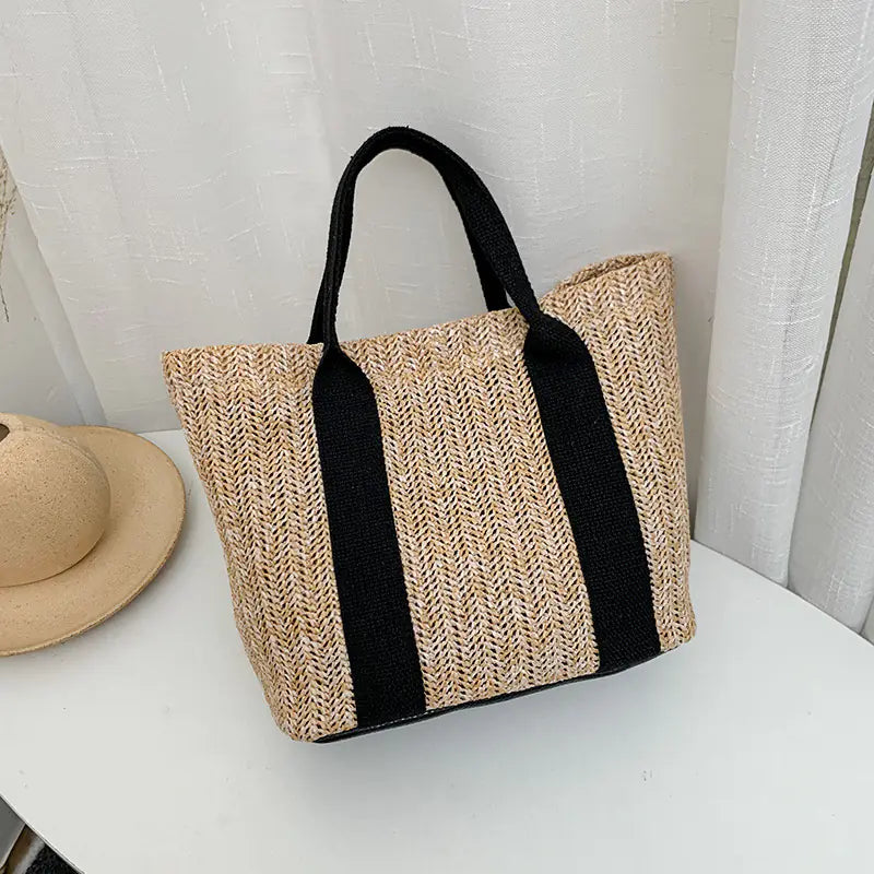 Woven straw handbag