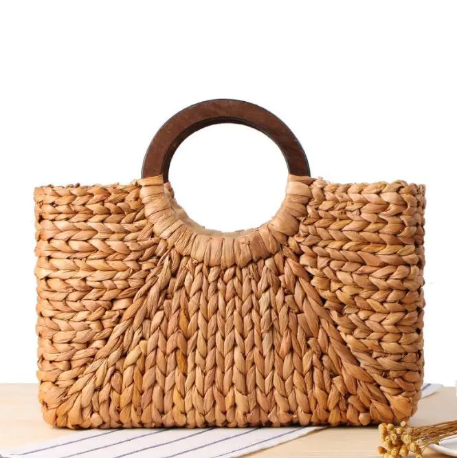 Woven straw tote bag