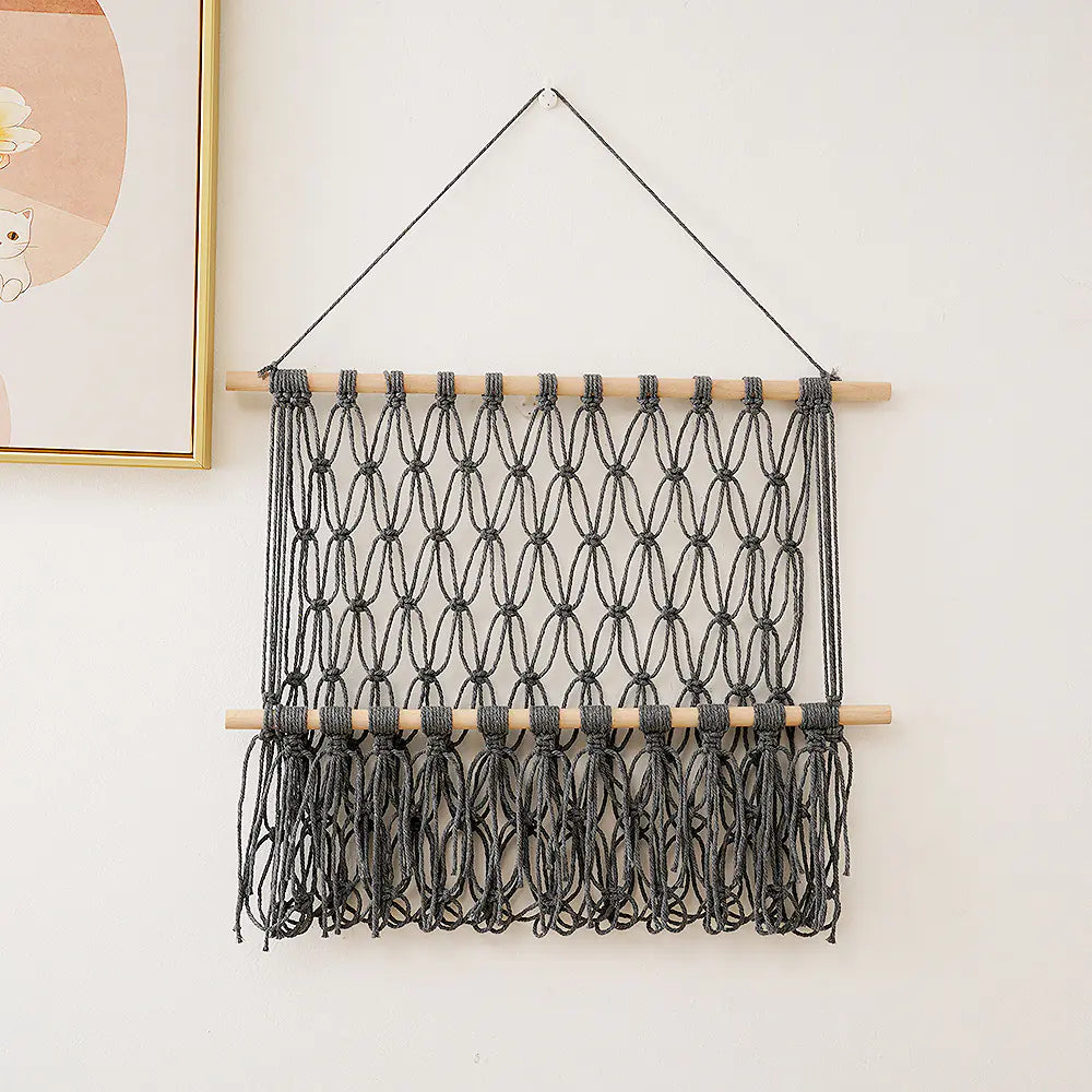Handwoven rope wall shelf