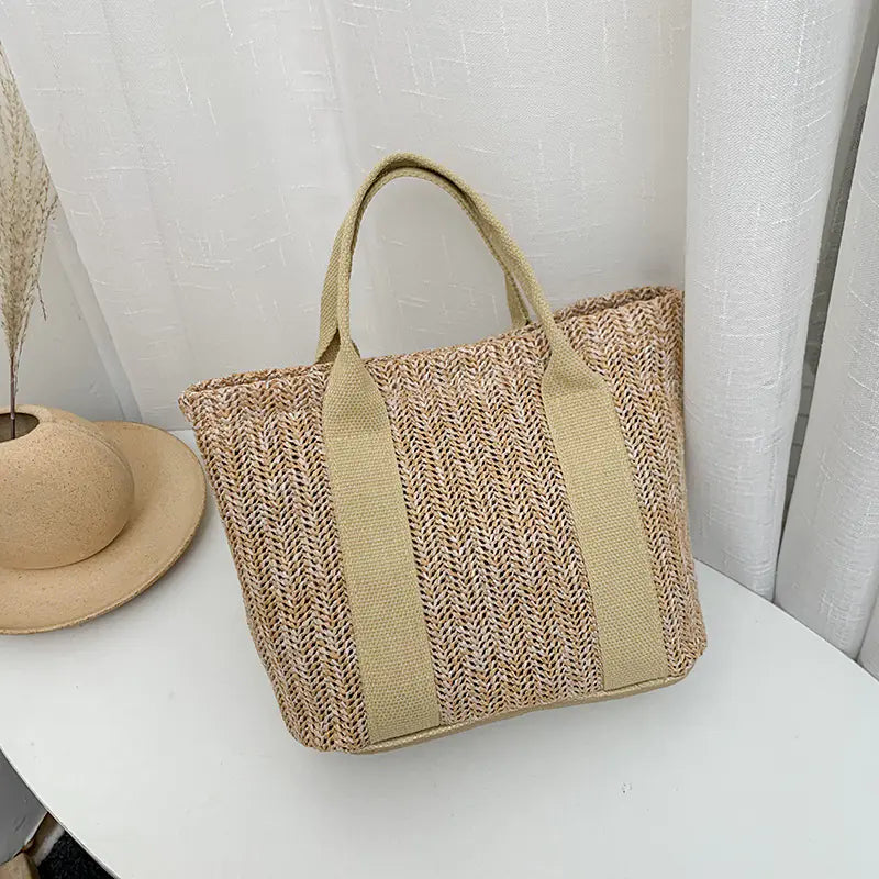 Woven straw handbag