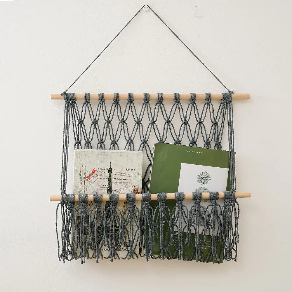 Handwoven rope wall shelf